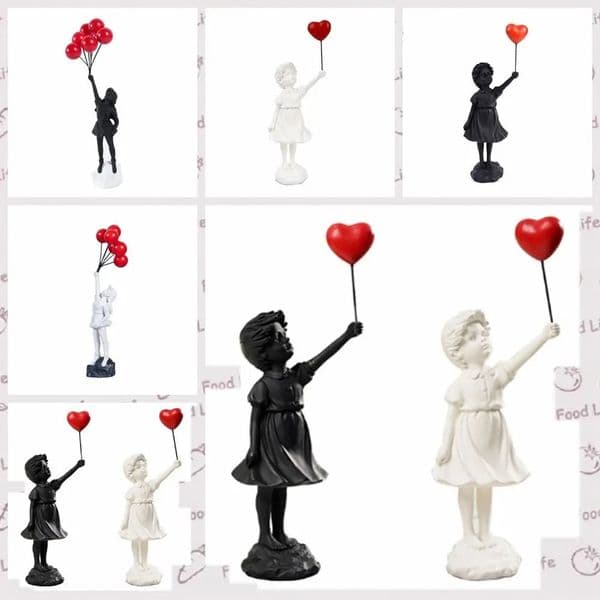 Creative Resin Crafts Flying Balloon Girl Figurine No Odor Balloon Girl Banksy Sculpture Black Love Desktop 260306