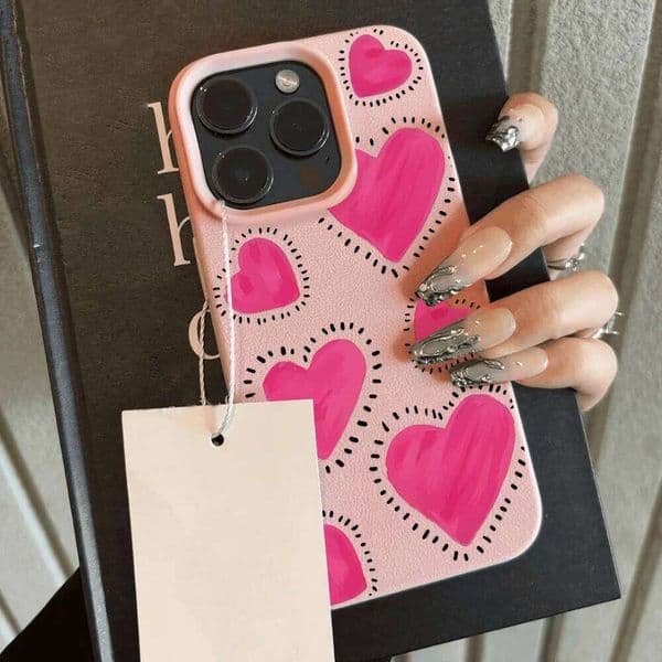 Cute Love Heart Phone Case For iPhone 13 15 11 14 12 16 Pro Max 17 Air Candy Color Litchi Pattern Leather Soft Silicone Cover H260305