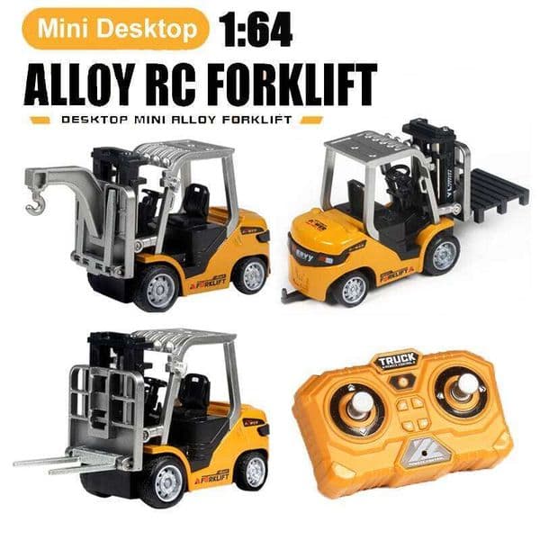 In Stock 1/64 Remote-controlled Alloy Engineering vehicle Tabletop Toys RC Forklift Model Collection Gift For Boys C260306