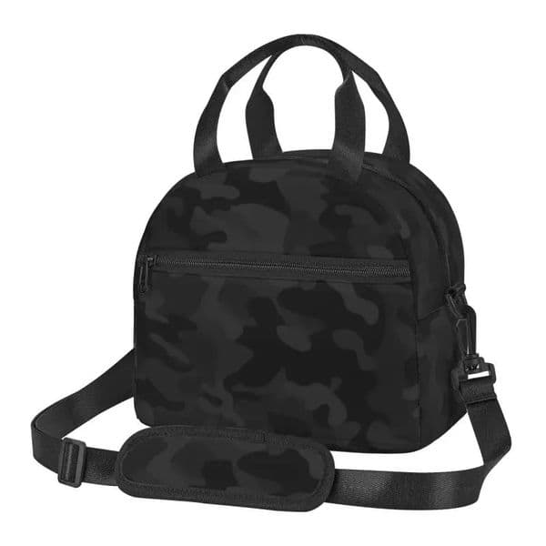 Black Grey Camo Camouflage Military Insulated Lunch Bag with Adjustable Shoulder Strap Reusable Lunch Box Tote Bag for Men Women 260305