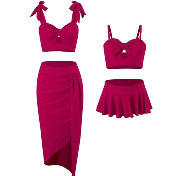 Family Matching Swimsuit Summer Bikini Mother Daughter Bow Swimwear Mom Baby Girls Clothing Set 3PCS Moms Swimsuit Skirt 260304