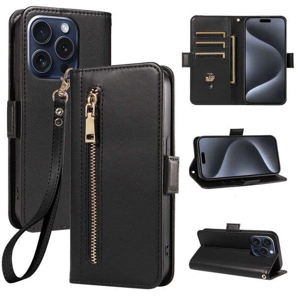PU Leather for Iphone16e 16promax 16plus 15promax 15plus 14promax 14plus 16 15 14 Zipper Flip Wallet with Strap Phone Case H260305
