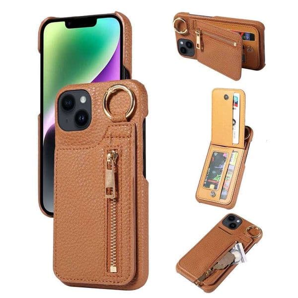 PU Leather Phone for Iphone16e 16 15 14 13 12 11 Pro Max Plus Mini Shockproof, Card Slot, Zipper Stand Function Case H260305