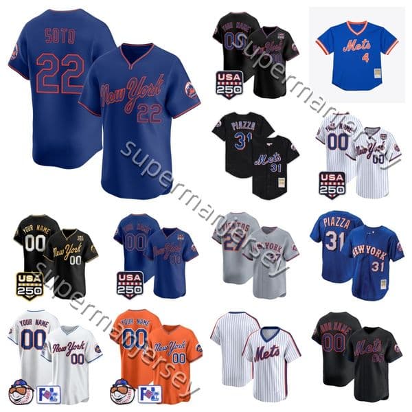 2026 Mets basebball Jersey custom name Brandon Nimmo Francisco Lindor 12 Juan Soto 22 Mark Vientos Pete Alonso Starling Marte Bo Bichette 19 S-4XL