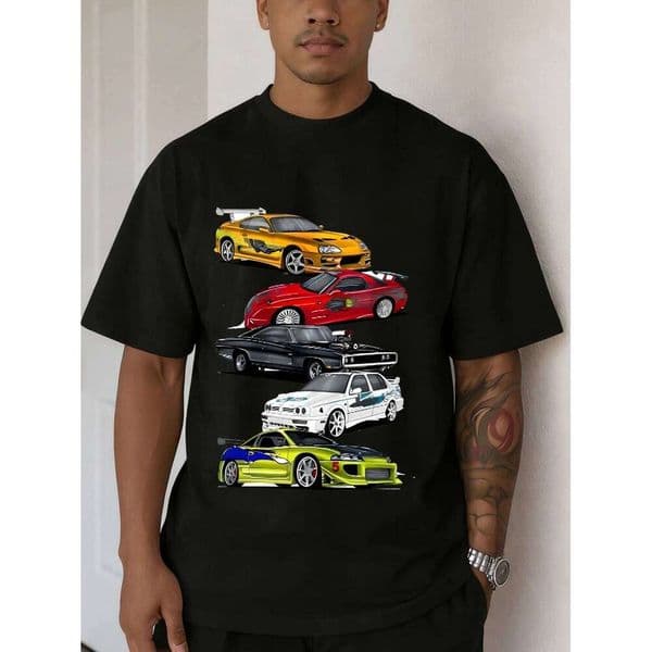 Men's Oversized Cotton Racing Cars Print T Shirt Short Sleeve Sporty Streetwear Casual Summer Tshirt Q260306