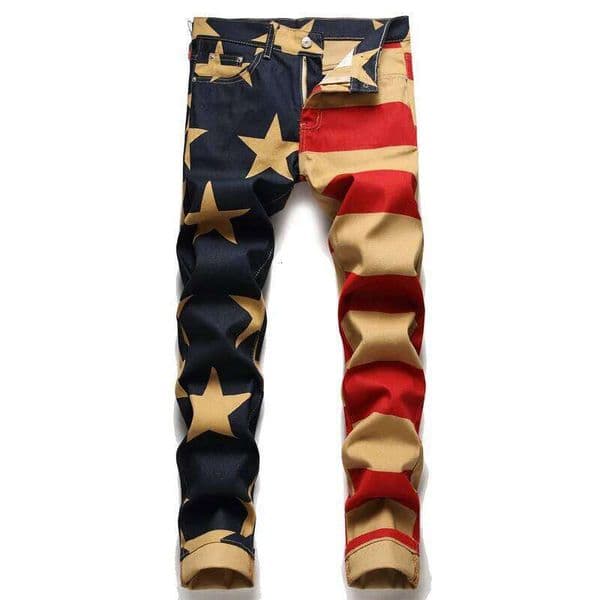 Men American Flag Print Jeans Fashion Stripe Stars Digital Printed Paint Denim Pants Slim Stretch Pencil Trousers W260307