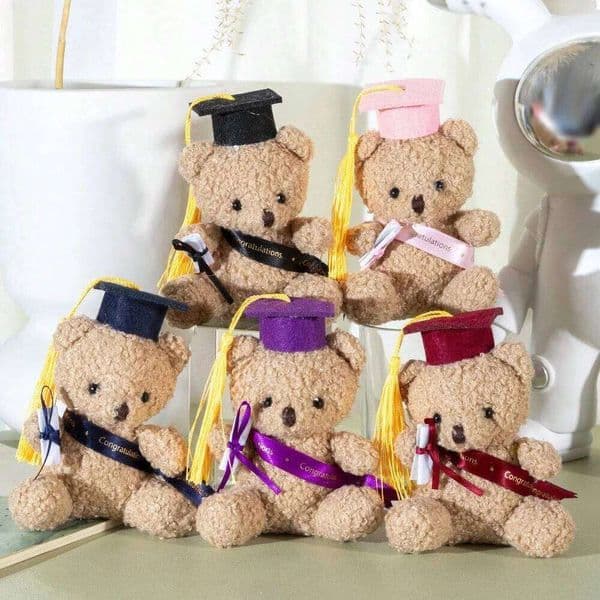 12cm/4.72in Doctor Bear Plush Toy Stuffed Animal with Cap & Gown Cute Educational Gift for Students Kids Graduation S H260305