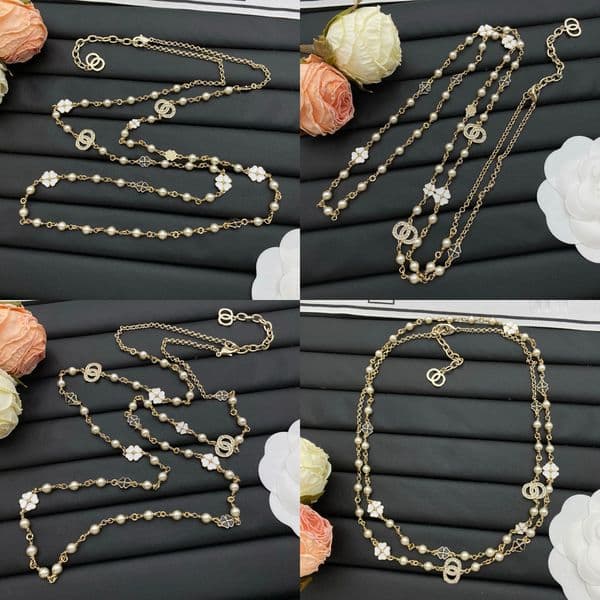 cc jewelry necklace designer Pearl Four-leaf Clover Sweater Necklace for Women Camellia Long Style MGO9