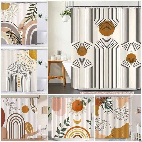unframed abstract Bohemian curtain Medieval arch Sun leaf Modern minimalist aesthetic line geometric decorative shower cu 26Y0307
