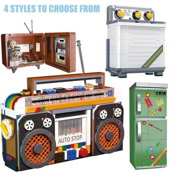 1990S Retro Television Washing Machine Assembly Building Blocks Creative Furniture Friend Series Decoration Toys Children Gift C260306