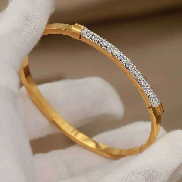 316L Classic Stainless Steel Metal Crystal Geometric Bracelet for Women Elegant Bangles Rust-proof Bangle Wrist Jewelry Z260306