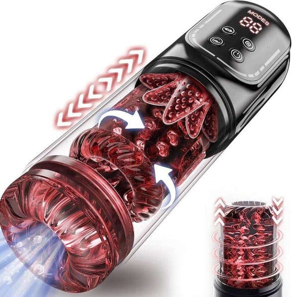 Automatic male Masturbator Pocket Cat 7 push Rotary vibration Suck Lick Stroking vacuum and LCD Screen Penis pump Adult toy W260305