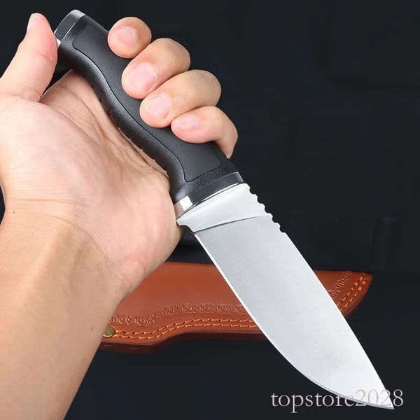 Top Quality M8864 Survival Straight Knife 440C Satin GRN Handle Outdoor pocket knife Camping Hunting Fixed Blade Knives with Leather Sheath