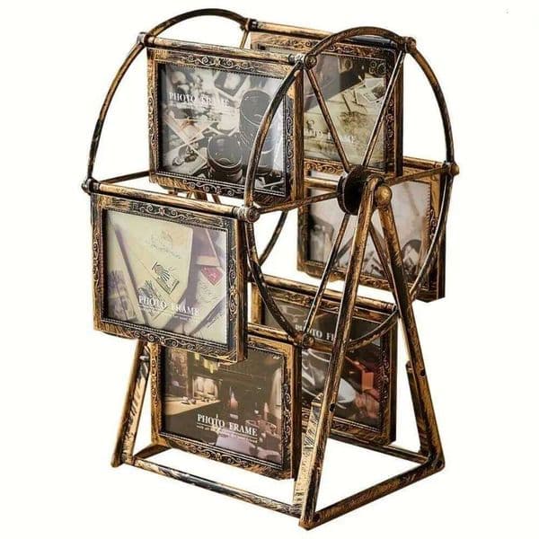 Vintage Rotating Picture Classic 5inch 12 Photos Ferris Wheel Display Frame Rectangular DIY Photo Organizer H260306