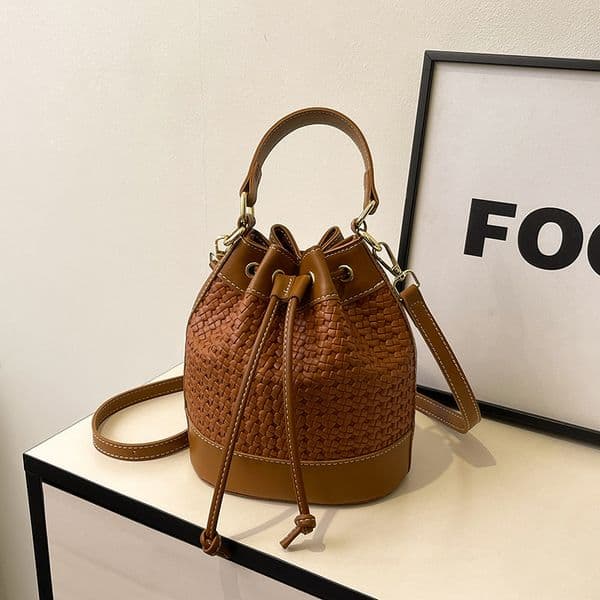 Vintage Woven Pattern Bucket Bag Large Capacity Single Shoulder Crossbody Bag