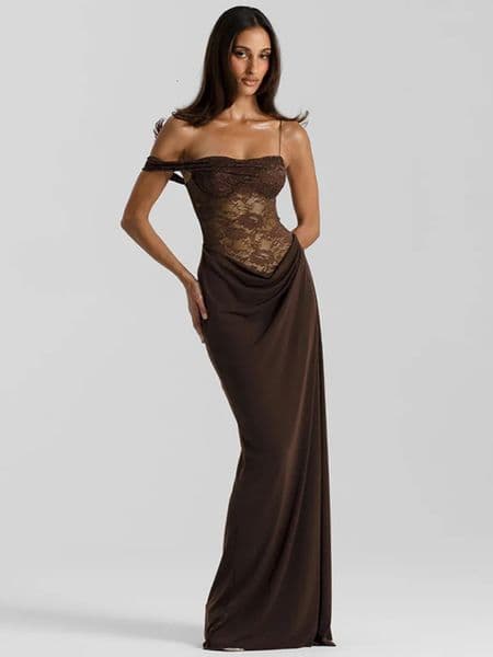 Mozision One Shoulder Lace See Through Sexy Maxi Dress Women Gown Fashion Off-shoulder Sleeveless Backless Club Long Dresses 260306