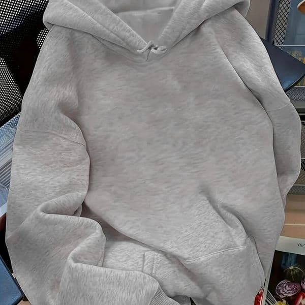 Casual Street Sweatshirt Womens Solid Color Pullover Hoodie Sport Style Adjustable Drawstring Hood and Kangaroo Pocket 260302