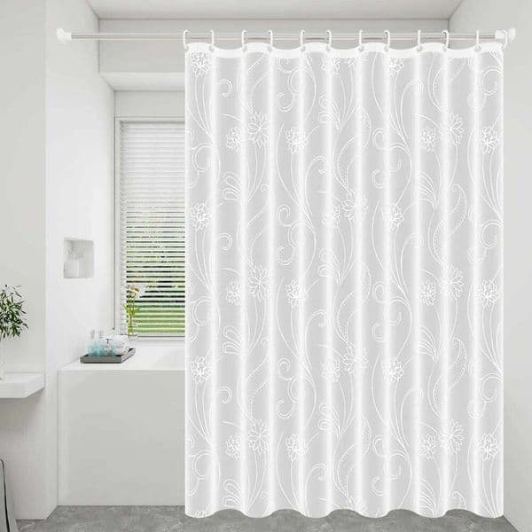 1pc White Lotus Floral Shower Curtain with , Personalized waterproof PEVA design 26Y0307