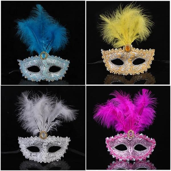 Eye Mask Carnival Halloween Masquerade Cosplay Costume Lace Applique Cloth In Feather Diamonds Princess Half Face Mask Guard 260307
