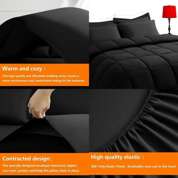 7-Piece King Size Comforter Set All-Season Quilted Reversible Bedding with Soft Fluffy Comforter Flat Sheet Fitted Sheet 2 P 260306