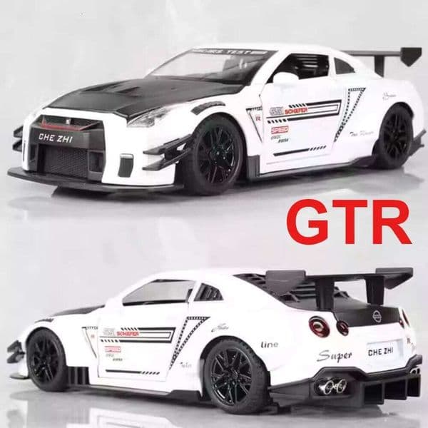 1:24 Scale GTR R34 Model Toys Diecast Alloy Car Doors Opend with Sound Light Pull Back Miniature Models Vehices Boy Collect Gift Z260307