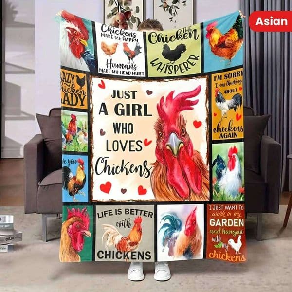 Cute Chicken Blanket men women Soft plush flannel blanket with fun and colorful rooster pattern for all seasons S26
