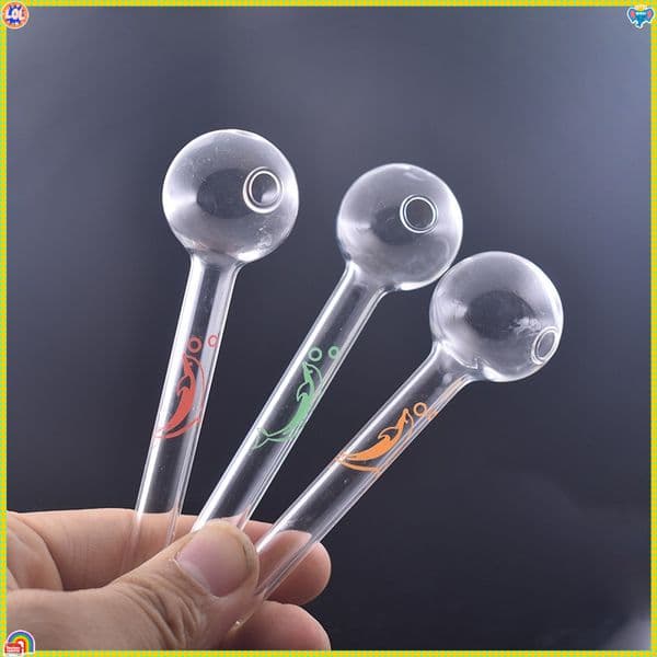 Wholesale Mini 4inch Beautiful Thick clear Glass Oil Burner pipe smoking Tube Oil Burning pipes with colorful dolphin logo
