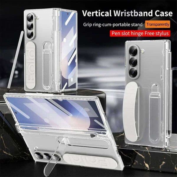 Wrist Band Holder Hinge Phone Case for Galaxy Z Fold 7 6 5 4 3 with Slot & S Pen Screen Protector Film Cover H260305
