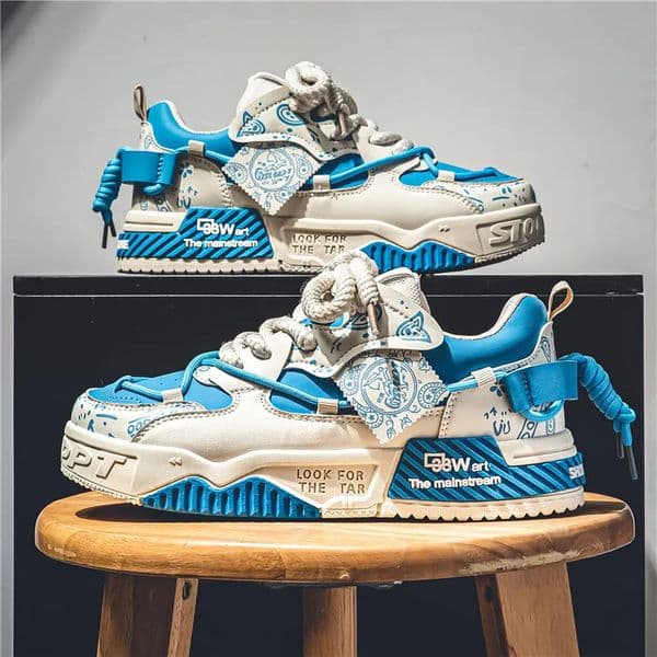Fashion Print Casual Board Shoes Men Trendy Blue ner Street Sneakers For Outdoor Platform Low Laceup Mens Skate 260307BJ