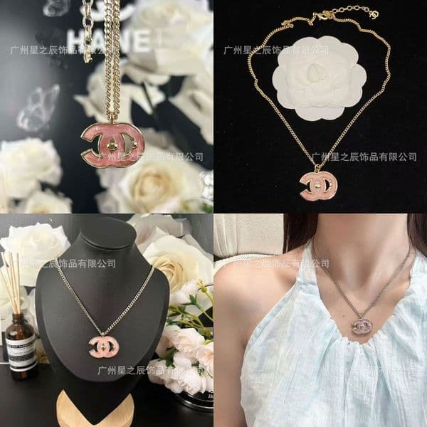 cc designer necklace channels jewlery for women Pink enamel necklace for women with a stylish design