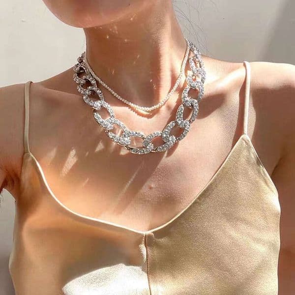 Homemade European and American INS Blogger Heavy Craft Thick Inlaid Diamond Necklace Socialite Style Versatile Fashion Collarbone Chain for Women