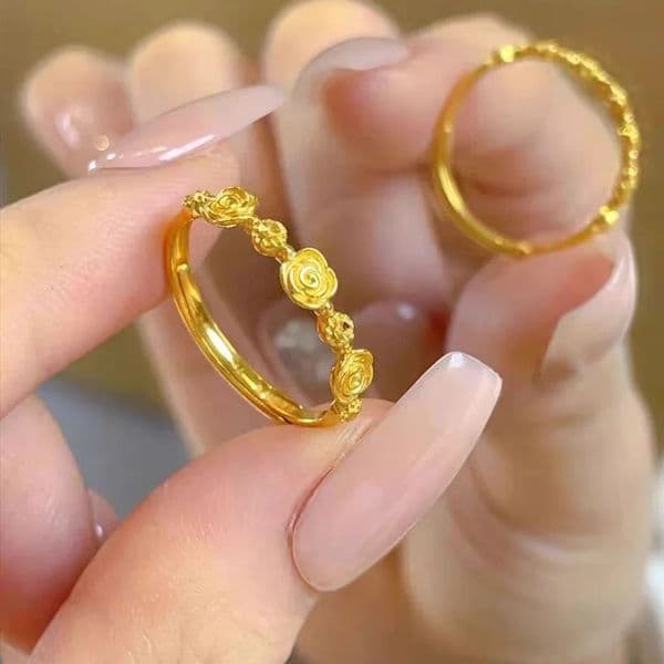 Genuine 18 K Gold Color Romantic Retro Rose Shape Ring for Women Bride Birthday Wedding Engagement Jewelry Gifts 260304