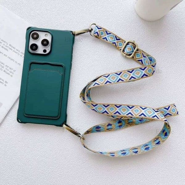 Ethnic Strap Case For iPhone 17 16 15 14 13 12 11 Pro X XS Max Plus 16E Wallet Card Crossbody Lanyard Neck Silicone Cover H260305