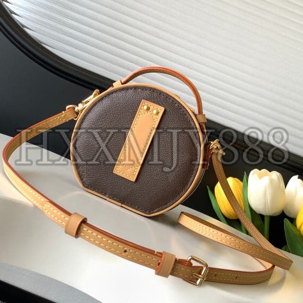 Top Quality Mini Circular Designer Saddle BOITE Leather Shoulder Round Women Men Bag Brown Flower Clutch Luxury Crossbody Bag Pochette Bags