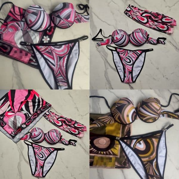 Scarf Swim Bra Suits Designer Woman Bikini Set Swimsuit Sexy Rainbow Stripes Vacation Beach High Quality Headscarf Square Scarf Colorful Paisley Colorblock CP080