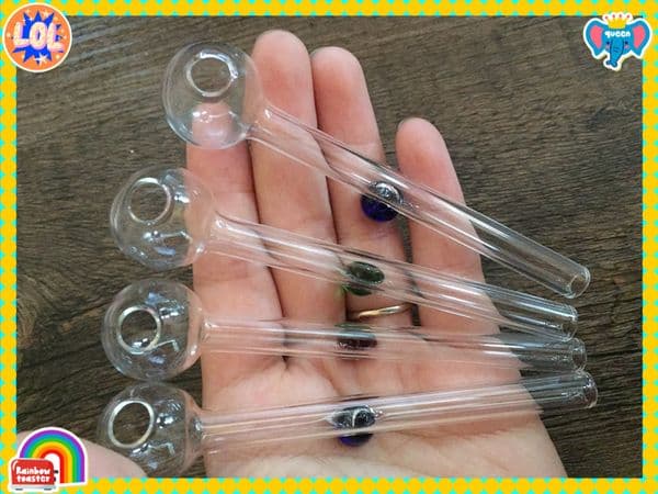 Wholesale cheap mini colorful 4inch glass oil burner pipe smoking bubblers tube nails pipes with balance dot
