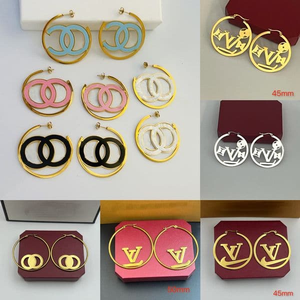 Earrings 18K Brand Gold Designer Hoops Plated Stainless steel Earring Big circles Fashion Womens Elegance Wedding Party Jewelry Accessories Holiday Gifts