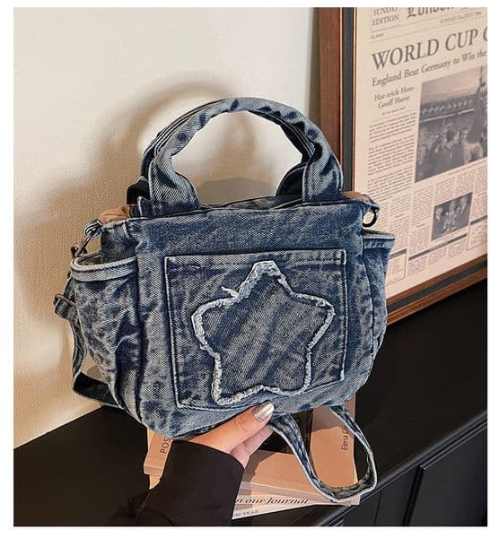 Women's Unisex Canvas Diagonal Backpack - Stylish Denim Finish Canvas Shoulder Bag for Women - Single Handle Tote with Denim Washed Fabric