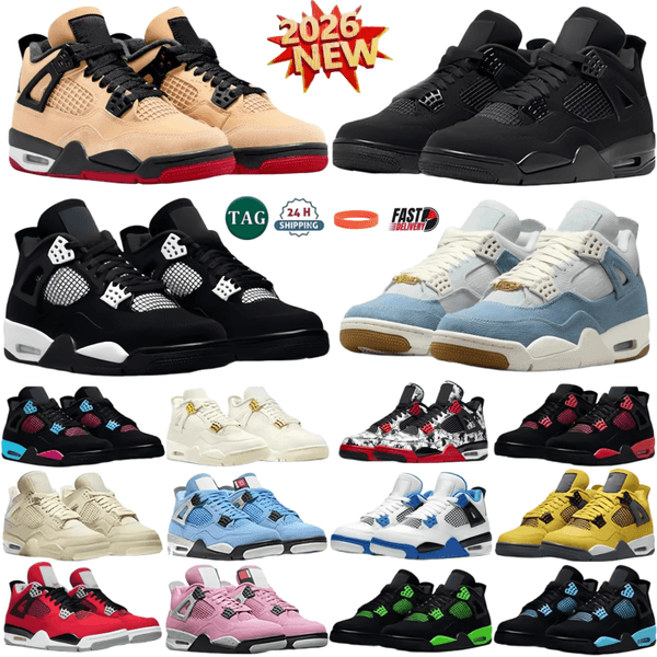 2026 New Designer 4 Basketball shoes Men Women 4s Sneakers Worn Blue Panda Military Black Cat Purple Thunder Cool Grey Bred Sports Mens Trainers 36-47