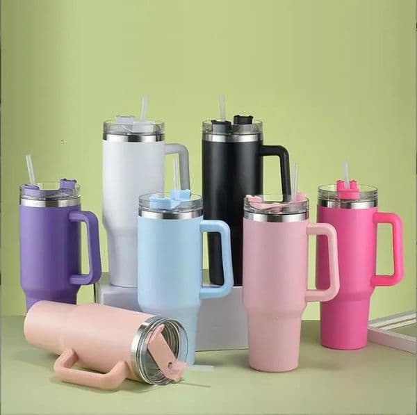 40oz Stainless Steel Car Cup Large Capacity Water with Handle and Straw Doublewalled Insulated Travel Mug Holiday Gifts 260304