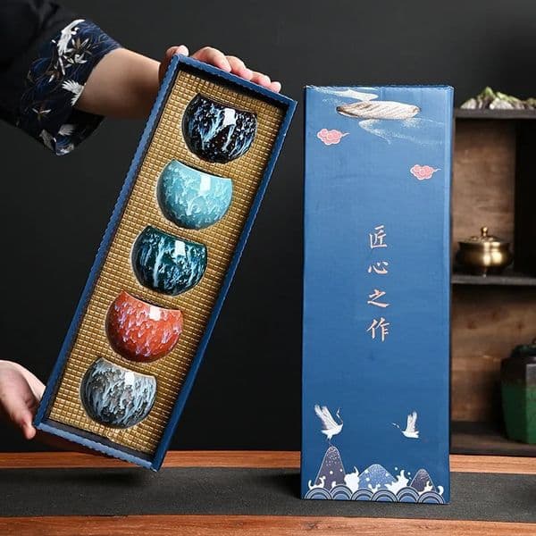 Gift Box Five Elements Gift Box Kiln Change China Ceramic Tea Cup Porcelain Kung Fu Cups Set Pottery Coffee Mug Tableware Cup 260227
