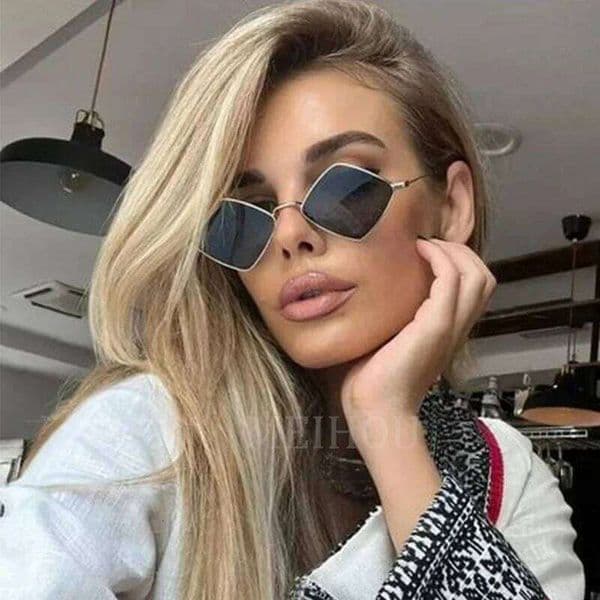 Hipster Polygon Women Irregular Vintage Small Frame Rhombus Ladies Sunglasses Shades Retro Alloy Eyewear Black Z260306