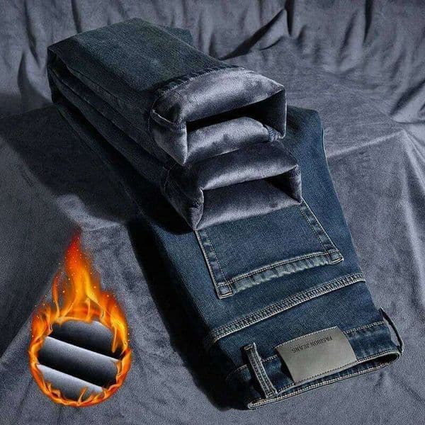2026 New Classic Loose Thickened Brand Trousers Winter Jeans Men's Velvet Warm Stretch Straight Denim Pants W260307