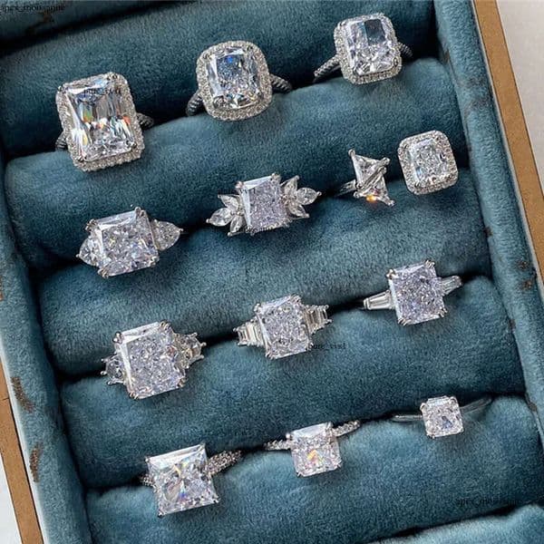 luxury designer diamond ring for woman wed 925 sterling silver 8A cubic zirconia iced out round sqaure engagement wedding eternal love rings womens jewelry gift d5