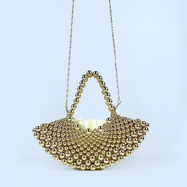 Summer haute couture niche handbag fan-shaped beaded bag for women cross-body handmade hollow pearl bag 260306