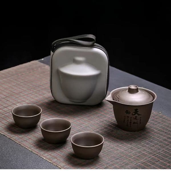 Ceramic Portable Travelling Tea Set Outdoor Camping Tea Set One Pot Three Cups Set 260228