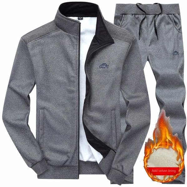 set with plush and thickened warm embroidery cardigan twopiece sports suit mens long sleeved pants knitted casual 260307