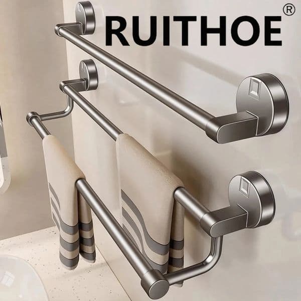 Suction Cup Bathroom Hand Towel Rack Holder Wall Mount No Drill 304050cm Bar Double 2 Tier Apartment Space Saving 260304