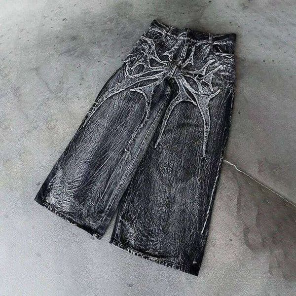 Y2K Retro Oversized Baggy Unisex Mopping Pants Phantom Jeans Men High Street Spider Embroidered Patch Hip Hop Streetwear Gothic H260306