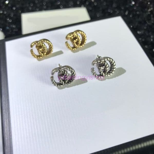 guvccily designer earrings jewerly Classic Double G Stud Earrings for Women Brass Pin Short Earrings 07DE